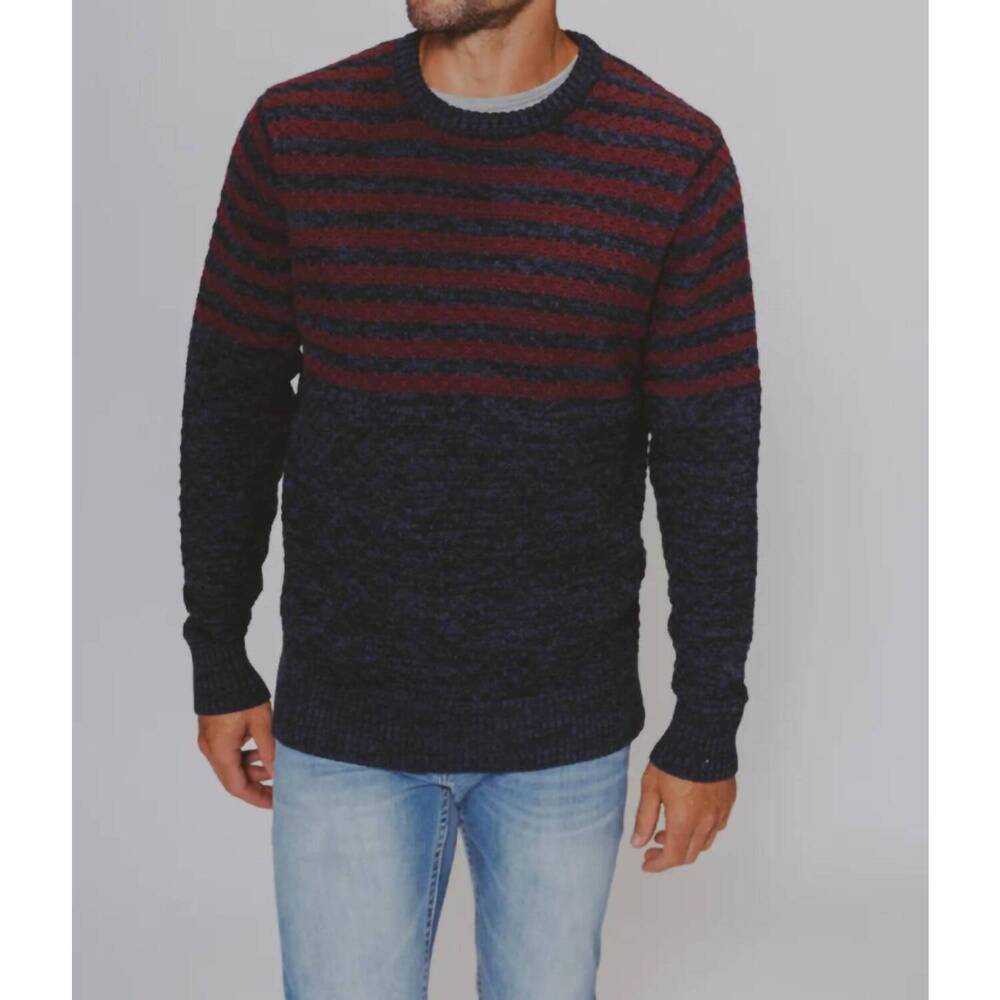 NEW THE NORMAL BRAND pique stitch crew sweater in navy/oxblood